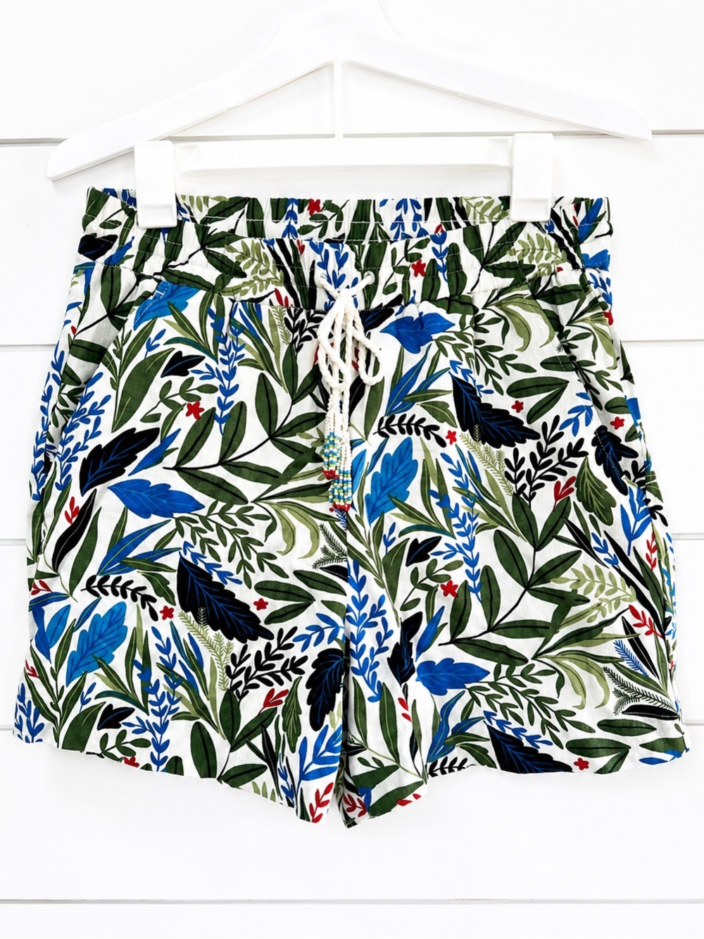 Joie Evelyn Linen Blend Tropical Botanical Beaded Pull On Shorts Size 10